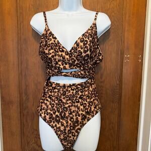 NWT Aerie Leopard‎ Cheetah Wrap One Piece Swimsuit XL Animal Print Mobwife
